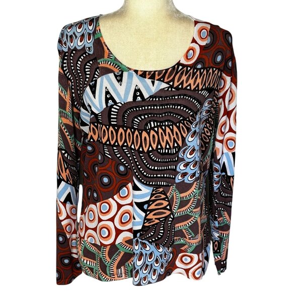 Pierri New York Knit Top L Beaded Sequin Abstract Geometric Stretch Y2K - Picture 1 of 11